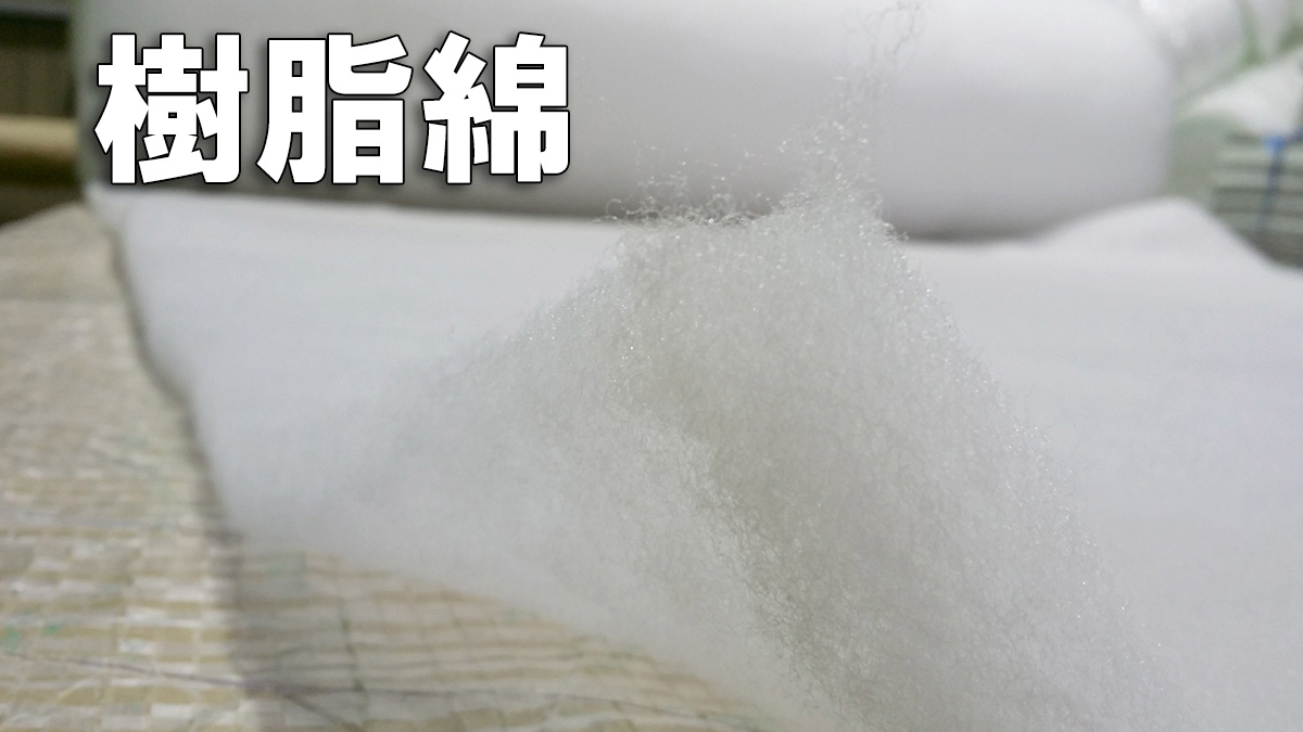 樹脂綿のロールを広げた写真に「樹脂綿」の文字を入れたアイキャッチ画像