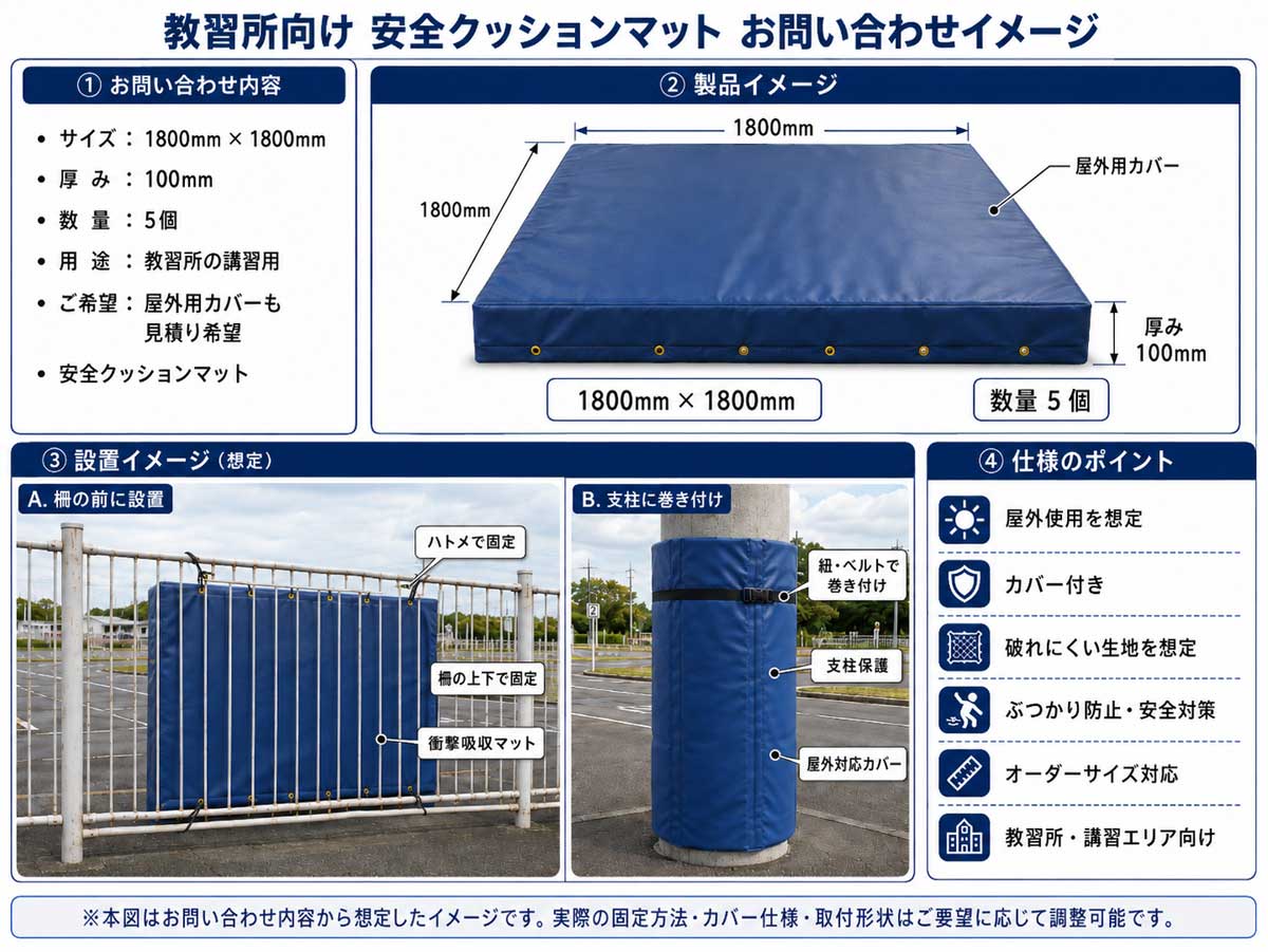 教習所向け安全クッションマット｜屋外用カバー付き防護マットの製作例